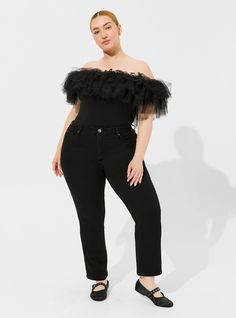 Foxy Off The Shoulder Tulle Bodysuit Tulle Bodysuit, Off Shoulder Neckline, Birthday Fits, New Street Style, Body Suit Outfits, Active Outfits, Lace Babydoll, Plus Size Womens Clothing, Deep Black