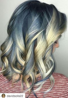 Blue blonde ombre dyed hair color #pastel inspiration Melt Balayage, Denim Blue Hair, Blond Rose, Denim Hair, Navy Hair, Dyed Hair Pastel, Ombre Blond, Haircuts For Curly Hair