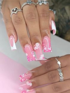 @luvvfashion2 Bling French Nails, Weak Nails, French Acrylic Nails, Dope Nail Designs, Long Acrylic Nails Coffin, Acrylic Nails Coffin Pink