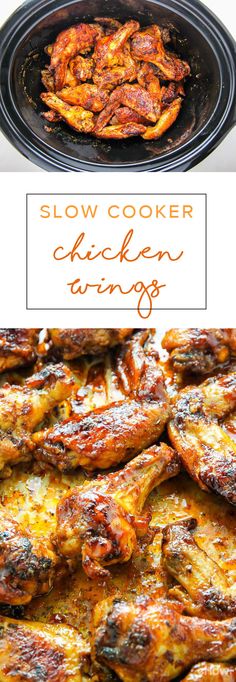 slow cooker chicken wings with the words slow cooker chicken wings on top and bottom