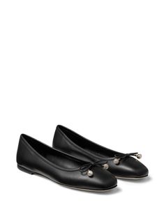 Jimmy Choo Elme Ballerina Shoes - Farfetch Jimmy Choo Flats, Black Ballerina, Leather Baby, Black Ballet Flats, Ballerina Shoes, Shoe Show, Leather Bows, Footwear Design Women, Leather Ballet Flats