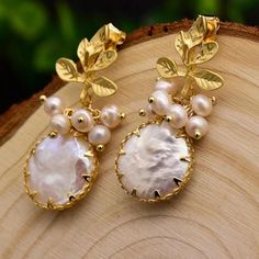 Genuine Fresh Water Baroque Pearl Dangle Earrings Women's Handmade Fine Jewelry Pink Pearl Earrings, Branch Earrings, Pearl Dangle Earrings, Mother Of Pearl Earrings, Handmade Fine Jewelry, Baroque Pearl Earrings, Pearl Earrings Dangle, Fine Earrings, Pearl Stud Earrings