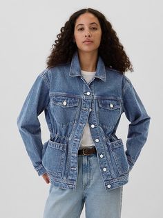 Oversized Cinched-Waist Denim Jacket Gap Jacket, Cinched Waist, Jean Coat, Stretch Denim, Jean Jacket, Jogging, Fashion Clothes Women, Gap, Denim Jacket