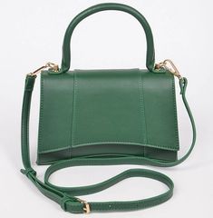 "Dimensions: 8.75\"W x 5.5\"H x 4\"D * Faux Leather  * Gold Hardware  * Detachable Strap" Green Faux Leather Crossbody Satchel, Trendy Green Faux Leather Satchel, Chic Green Faux Leather Bag, Green Faux Leather Rectangular Shoulder Bag, Green Rectangular Faux Leather Shoulder Bag, Green Double Handle Faux Leather Satchel, Green Bags With Detachable Strap For Fall, Green Bag With Detachable Strap For Fall, Green Faux Leather Bag For Office