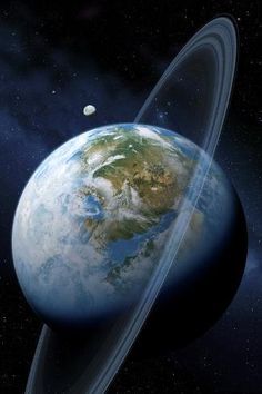 an artist's rendering of the planet with its rings around it, in space