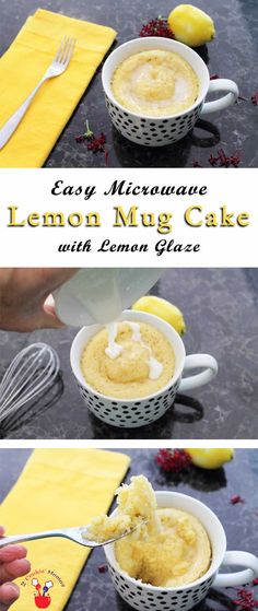 lemon mug cake with lemon glaze in the middle