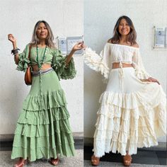 Bohemian ruffle maxi cream skirt with un finish hem on each layer. Elastic waist 100% raw cotton. Lined. Color Cream and White and brick. The top Can be worn both side to the front ( second photo) Measurements: Top of set 41 and set LL Sleeves long 20 in. Bottom sleeve width 18 in. Bust 30 up to 44 in around. Length 12 in. Measurements: SKIRT SET LL Waist stretch up to 44 inches. Hip up to 55 inches Length 35 and 40 inches. ( High low style) Measurements:  Skirt  cream SET SL41, Orange and green Wine Colored Dresses, Cream Skirt, Maxi Rok, Top And Skirt Set, Maternity Top, Top And Skirt, Beach Photoshoot, Cotton Set, Layered Skirt