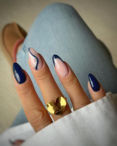 Navy Nails Design, Navy Blue Nail Designs, Blue Gel Nails, Navy Nails, Navy Blue Nails, Graduation Nails, Formal Nails