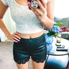 This Is A Nwt Pair Of Leather Shorts By Topshop Size 4. They Have A Zipper On The Left Side That Works Perfectly. They Are In Mint Condition. I Do Bundle Discounts, So Check Out My Closet! Black Short Length Leather Pants For Night Out, Topshop Mom Jeans, Black Leather Shorts, Mom Jeans Shorts, Topshop Jeans, Zipper Shorts, White Denim Shorts, Denim Cutoff Shorts, Striped Jeans