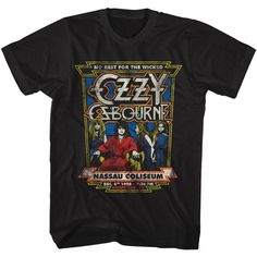 This vintage style Ozzy Osbourne t-shirt spotlights the promo poster, for Ozzy’s December 5, 1988 concert, at the Nassau Coliseum, in Long Island, New York. This show was part of Ozzy's No Rest for the Wicked Tour. Our tee is made from 100% black pre-shrunk ring spun cotton and features the No Rest for the Wicked album cover, framed by the album's title, the December 5, 1988 show date, the Nassau Coliseum venue name and the show's 7:30 start time. #ozzyosbourne #mensfashion #bandtees #rockerrags Blizzard Of Ozz, Prince Of Darkness, Rock T Shirt, British Rock, Ozzy Osbourne, Black Sabbath, Nassau