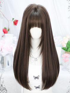 Get the perfect air bangs look with our brown straight synthetic wig. This wig is designed to give you a sleek and stylish appearance, featuring a natural-looking straight texture.  Please note that this product includes only the wig.  Garment Size   	 		 			Size 			Free Size 		 		 			Hair Length 			60-65 Hair Claim, Pokemon Bead, Air Bangs, Double Ponytail, Black Curly, Kawaii Cosplay, Super Hair, Wispy Bangs, Hair Up Styles