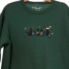 Christmas Cat Embroidered Sweatshirt Black Cat Sweatshirt - Etsy Embroyed Christmas Sweaters, Christmas Sweatshirt Ideas, Sweatshirt Design Ideas, Embroidered Halloween, Sweatshirt Ideas, Cat Themed Gifts, Etsy Ideas, Women Sweatshirt, Sweatshirt For Women