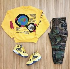 Outfits For Men Street Style, Outfit For Black Men, Jordan 4 Retro Thunder, Camo Cargos, Men Street Style, Jordan Iv, Clean Fits