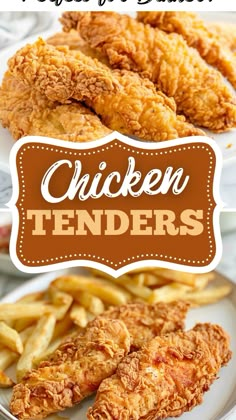 fried chicken tenders on a plate with french fries