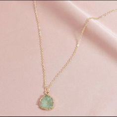 Dainty Green Gemstone Gold Necklace. This Necklace Is Beautiful! A Must Have! Bundle To Save! Green And Gold Jewelry, Vintage Gold Necklace, Green Charms, Beautiful Gold Necklaces, Yellow Necklace, Green Pendants, Triangle Necklace, Heart Pendant Diamond, Feather Necklaces