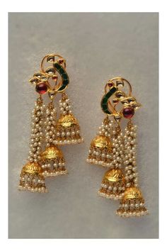 Gold Kundan Meena Earings <3                                                                                                                                                      More Earring Gold, Indian Earrings, Gold Earrings Designs, Kundan Jewellery