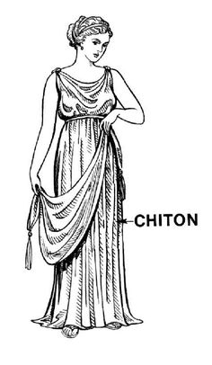 a woman in an ancient dress with the words chiton written below her and above her