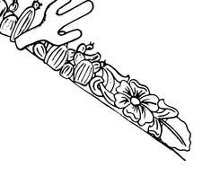 a black and white drawing of an object with flowers on it