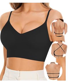 PRICES MAY VARY. 🏅 FULL COVERAGE PUSH UP & V NECK SEAMLESS BRA 🏅-- The bralette lifting bra features a full-coverage design not only can provide stable support and more coverage, but also wrap and hide the side breast, which can more slenderize your figure. Specially designed full coverage provide the maximum comfort. The seamless bra with V neckline enhances your sexy breast curves maximally. Back single buckle, easy to adjust and wear. Definitely these details add more trendy elements to thi Cheap Triangle Top With Built-in Bra, Low Back Shirt, Backless Outfits, Low Back Bra, Bra Crafts, Criss Cross Bra, Halter Prom Dresses, Stylish Tank Tops, Backless Bra