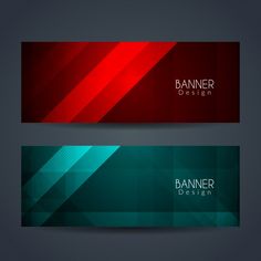 two abstract banners with red and green lines