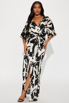 Available In Black/White. Satin Maxi Dress V-neck Short Sleeves Knot Detail Hidden Back Zipper Slight stretch Disclaimer: Print Placement Will Vary 100% Polyester Imported | Katrina Satin Maxi Dress in Black/White size Medium by Fashion Nova Satin Maxi, Satin Maxi Dress, Print Placement, Black White Fashion, White Satin, Matching Dresses, White Fashion, Black Maxi Dress, Active Wear For Women