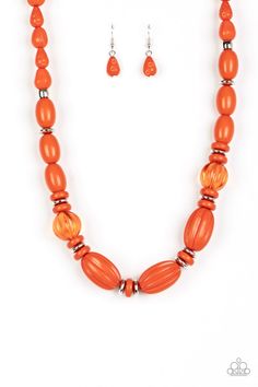 High Alert - Orange Varying in size and shape, a hearty collection of glassy, hammered, and polished orange beads are threaded along an invisible wire below the collar. Dainty silver beads and discs are sprinkled along the colorful collaboration for a shimmery finish. Features an adjustable clasp closure. Sold as one i... Orange Necklace, Silver Bead Necklace, Paparazzi Accessories, Paparazzi Jewelry, Chic Accessories, Silver Accents, Necklace Earring Set, Faceted Bead, Matching Earrings