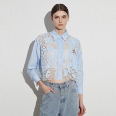 Leilani Lace Patchwork Cropped Shirts Cropped Shirts, Cropped Shirt, Idea Board, Lace Patchwork, Shirts Women, Patchwork Designs, Western Shirts, Crop Shirt, Spice Up