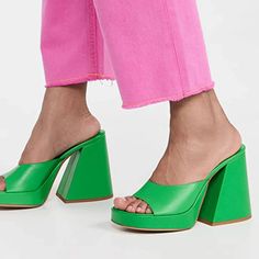 Simon Miller Slice Solid Block Heel Sandals Women'S Green Slip On Open Toe 36 Simon Miller Slice Solid Block Heel Sandals Women's Green Slip On Open Toe Eu 36 Retail: $565.00 Elevate Your Shoe Game With These Stylish Simon Miller Slice Solid Block Heel Sandals. The Slip-On Design With An Open Toe Allows For Easy Wear And The Green Color Adds A Pop Of Color To Any Outfit. Perfect For Any Occasion, These Sandals Are A Must-Have For Any Woman's Shoe Collection. The Heel Block Provides A Comfor Green Block Heel Mules For Party, Green High Heel Mules With Padded Heel, Green Block Heel Mules With Padded Heel, Chic Green Open Toe Mules, Spring Green Mules With Sculpted Heel, Modern Green Heels With Heel Loop, Green Open Toe Platform Mules, Modern Green Heels With Stacked Heel, Green Sandals With Padded Heel