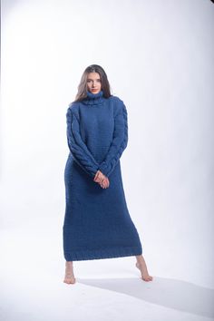 Huge Wool Dress, Winter Maxi Sweater Dress, Long Wool Sweater Dress  DETAILS   * Material -Premium Wool yarn  * 100 % Handmade and Homemade locally in Bulgaria /EU / by our own employed knitters. We ensure excellent working conditions- faire paid , free health insurance and 20 days annual paid vacation..  / Made in a smoke-free and pet friendly environment/  * Style -cable ,solid  * Color -green  / Product colour may slightly vary due to photographic lighting sources or your monitor settings/  * Cozy Long Blue Sweater, Cozy Long Chunky Knit Sweater Dress, Oversized Blue Sweater Dress, Oversized Long Sleeve Knitted Sweater Dress, Long Knitted Dress Pregnant, Winter Maxi, Wool Sweater Dress, Sweater Maxi Dress, Oversized Dress