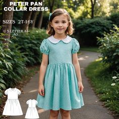 Kid's Peter Pan Collar Gathered Dress Sewing Pattern, Puff Sleeve Girl Dress Pattern, Girl's Dress Sewing Pattern, A4 A0 US , 2-16 years Pattern and sewing instructions are in English Kids Girl Size : 2-16 YEARS These patterns are suitable for A4, A0, and US Letter size papers. Once your payment is processed, you will automatically receive download links for the pattern files. Please note that you can only download the files from a computer; they will not work on a phone or iPad. This is a digit Peter Pan Collar Dress Pattern, Sewing Dress Pattern, Puff Sleeve Dress Pattern, Toddler Dress Pattern, Pinafore Dress Pattern, Flare Dress Pattern, Party Dress Patterns, Toddler Dress Patterns, Pan Collar Dress