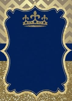 a blue and gold frame with a crown on it's side, against a chevron background