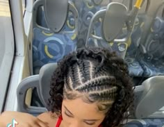 Front Twist Curly Hairstyles, Braids Into Natural Hair, Natural Braided Curly Hairstyles, Simple Braided Hairstyles For Curly Hair, Cornrows With Clip Ins, Hair Braided In The Front And Out In The Back, Curly Hairstyles Front Braid, Zig Zag Part Hair Braids, Braids And Curly Hair In The Back