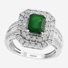 Ring Style: Cocktail RingsDiamond Clarity: I1-I2Setting: ProngStone: EmeraldStone Cut: EmeraldDiamond Color: H-IMetal Color: WhiteRing Gallery Height: 6.9mmRounded Carat Weight: 1/2 Ct. T.w.Metal: 14k White GoldCare: Polishing ClothStone Type: 74 Genuine Diamond, 1 Genuine EmeraldAuthenticity: Genuine StoneBirthstone: May BirthstoneAssembled in the US from Imported Materials Tanzanite Jewelry, Gold Cocktail Ring, Gold Cocktail, Ring Style, Jewelry Repair, Elegant Ring, Natural Sapphire, Sparkle Diamonds, Cocktail Ring