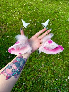 Baby Pink Cow Ears with Pink spots! Featuring 2 style options!  Ears Plain or with White Lace Bows + Strawberry Charms  + add on horns are available as well! Ears are wired and come on a metal headband.  My shop's ears and tails are completely hand crafted and might have some slight differences in trimming and airbrushing. PLEASE NOTE: CUSTOMIZATIONS TO ORDERS MUST BE MADE PRIOR TO PURCHASING! WE ARE NOT RESPONSIBLE FOR ANY CUSTOMIZATIONS AFTER PURCHASE IS MADE.  ALL CUSTOM ORDERS ARE FINAL WITH Pink Cow Costume, Strawberry Cow Costume, Strawberry Milk Cow, Cow Cosplay, Cow Headband, Cute Calf, Fur Costume, Cow Ears, Cow Costume