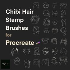 the cover of chibi hair stamp brushes for procreate, with various styles and colors