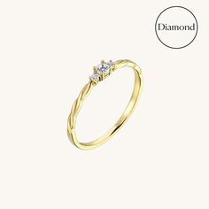 This Diamond Minimal Twisted Solitaire Ring is perfect for those who are not a fan of chunky gemstones, this ring won't get tangled in your clothes or hair. Its twisted band will also promote its dainty look. Plus, great for stacking! - Made in 14k solid gold - Decorated with handset 0.05ctw white diamond on 14k solid gold - Color and Clarity: G Color SI Clarity - Band Width: 1.53 mm / 0,06 inches- Top Width: 5.94x2.24 mm / 0,23x0,09 inches- Thickness: 1.16 mm / 0,04 inches -This product comes w Elegant Adjustable Three Stone Rings, Modern Twist Diamond Ring With Single Diamond As Gift, Modern Twist Diamond Ring With Single Diamond, Modern Twist Rings With Brilliant Cut For Gift, Brilliant Cut Rings Modern Style Gift, Modern Twist Brilliant Cut Rings For Gift, Curve Ring, Twisted Band, Buy Necklace