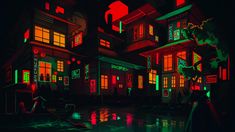 an image of a dark city with neon lights