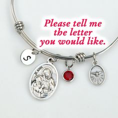 Confirmation Gift for Girls - Catholic Saint Personalized Adjustable Bangle Bracelet - Stainless Steel Expandable - Birthstone or Pearl by RosariesOfLove on Etsy Silver Bangle With Charms As Gift, Customizable Stainless Steel Name Bracelet, Customizable Silver Bracelets As Gift For Mom, Silver Bangle For Valentine's Day Gift, Customizable Stainless Steel Jewelry, Mother's Day Metal Charm Bangle Bracelet, Personalized Silver Bangle For Mother's Day, Silver Stainless Steel Name Bracelet For Birthday, Stainless Steel Bracelet For Birthday Gift