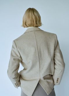 Houndstooth wool-blend blazer - Women | Mango USA Collared Business Casual Blazer With Concealed Placket, Collared Blazer With Concealed Placket For Business Casual, Classic Houndstooth Blazer For Office, Beige Collared Blazer For Workwear, Beige Collared Blazer For Work, Long Sleeve Tweed Jacket With Concealed Placket For Work, Classic Houndstooth Office Blazer, Tailored Houndstooth Blazer, Tailored Houndstooth Blazer With Lapel Collar