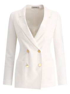 White TAGLIATORE NAYADE BLAZER Yoko London, City Dress, Twill Weave, Womens Blazers, Summer Beach Wear, Double Breasted Blazer, White Blazer, Ski Wear, Casual Backpack