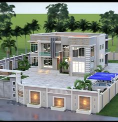 this is an artist's rendering of a house in the middle of palm trees