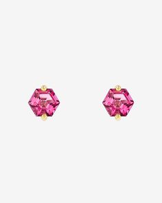 Kalan By Suzanne Kalan Amalfi Pink Topaz Hexagon Studs in 18k yellow gold Raspberry Wine, Hexagon Jewelry, Pink Topaz Earrings, Pink Stud Earrings, Rainbow Sapphires, Pink Studs, Suzanne Kalan, Pink Topaz, Topaz Earrings