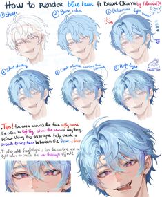 an anime character's head with different hair styles and facial expressions, including the eyes