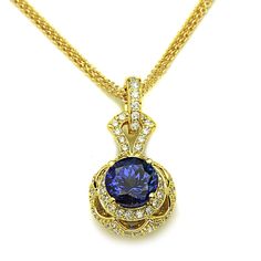 ROUND CENTER TANZANITE SURROUNDED WITH PAVE-SET ROUND BRILLIANT-CUT DIAMONDS IN YELLOW GOLD PENDANT DIAMOND-ROUND 0.58 Cts. TANZANITE 1.83 Cts. Metal 18K Yellow Gold Certificate Available Diamond Quality F-G Diamond Clarity VS2-SI1 Luxury Gold Tanzanite Necklace, Gold Certificate, Pendant Diamond, Yellow Gold Pendants, Round Brilliant Cut Diamond, Diamond Clarity, Round Brilliant Cut, Brilliant Cut Diamond, Round Brilliant