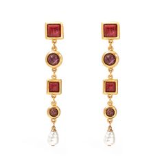 Astra Purple & Red Stone Drop Earrings | Ben-Amun Jewelry Ben Amun Earrings, Beachy Necklace, Luxe Jewelry, Red And Purple, Funky Jewelry, Red Earrings, 24kt Gold, City Design, Classic Gold