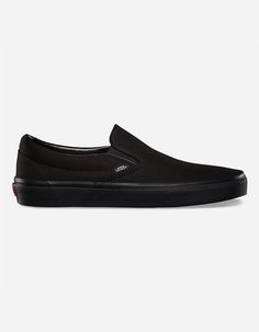 Vans Classic Slip-On Shoes. The Canvas Classic Slip-On Has A Low Profile, Slip-On Canvas Upper With Elastic Side Accents, Vans Flag Label And Vans Original Waffle Outsole. Imported. | Vans Classic Slip-On Black & Black Shoes Slip On Vans Outfit Women, All Black Slip On Vans Outfit, Vans Outfit Women, Slip On Vans Outfit, Black Slip On Vans Outfit, Vans Slip On Black, Black Slip On Vans, Black Canvas Shoes, Slip On Vans