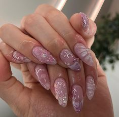 Almond Jewel Nails, Kpop Concert Nails, New Trendy Nail Art Designs, Nails Theory, Pr Nails, Trendy Manicure, Jade Nails, Easy Nails, Purple Nail