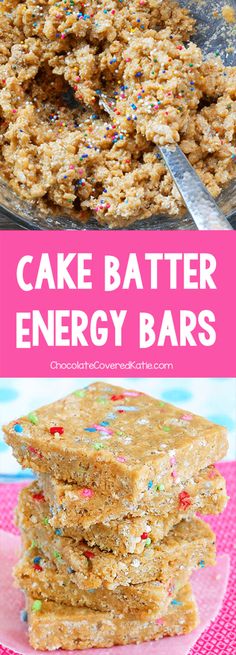 cake batter energy bars stacked on top of each other