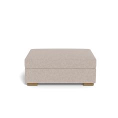 the footstool is made out of fabric and wooden legs, with a light gray color