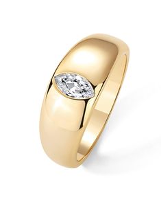 PRICES MAY VARY. Elevate your style with our chunky gold-plated ring featuring a stunning 3.5 x 7mm marquise-cut AAAAA CZ stone. Its bold 8mm width makes it a statement piece for women. Experience timeless elegance, designed to compliment your everyday look. Our ring boasts a 14k yellow gold plating for a long-lasting finish. It's 100% nickel, cadmium, and lead-free, and hypoallergenic—ideal for gifting and making a fashion statement without compromising comfort. ✦ 60-DAY GUARANTEE ✦ Your happin Luxury Dome Ring With Smooth Bezel For Anniversary, Thick Gold Band, Stackable Bands, Dome Ring, Chunky Rings, Jewelry Images, Cubic Zirconia Rings, Domed Ring, Plated Ring